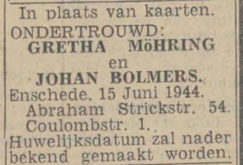 Coulombstraat 1 Johan Bolmers advertentie Twentsch nieuwsblad 15-6-1944.jpg