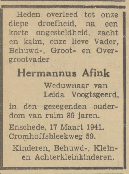 Cromhoffsbleekweg 59 H. Afink overlijdensadvertentie Tubantia 18-3-1941.jpg