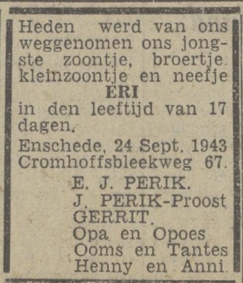 Cromhoffsbleekweg 67 E,J. Perik advertentie Twentsch nieuwsblad 25-9-1943.jpg