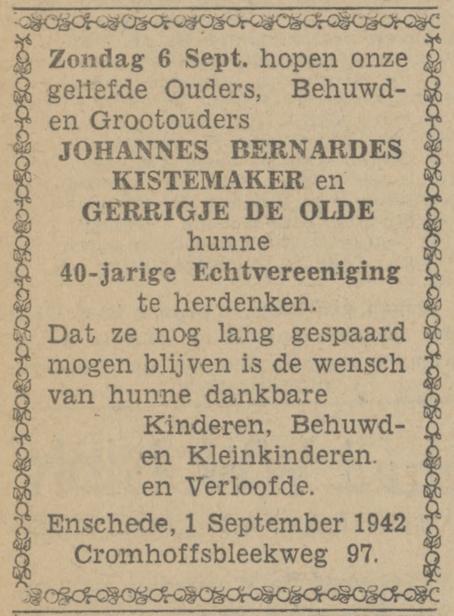 Cromhoffsbleekweg 97 J.B. Kistemaker advertentie Tubantia 1-9-1942.jpg