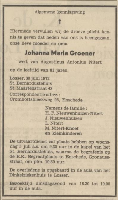 Cromhoffsbleekweg 95 J.M. Nitert-Groener overlijdensadvertentie Tubantia 3-7-1972.jpg