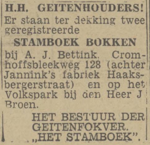 Cromhoffsbleekweg 128 A.J. Bettink advertentie Twentsch nieuwsblad 8-11-1943.jpg