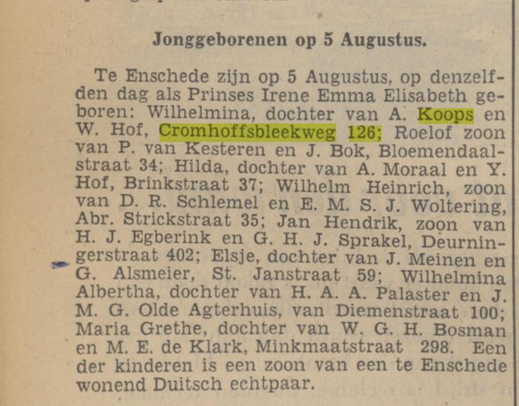 Cromhoffsbleekweg 126 A. Koops krantenbericht Tubantia 7-8-1939.jpg