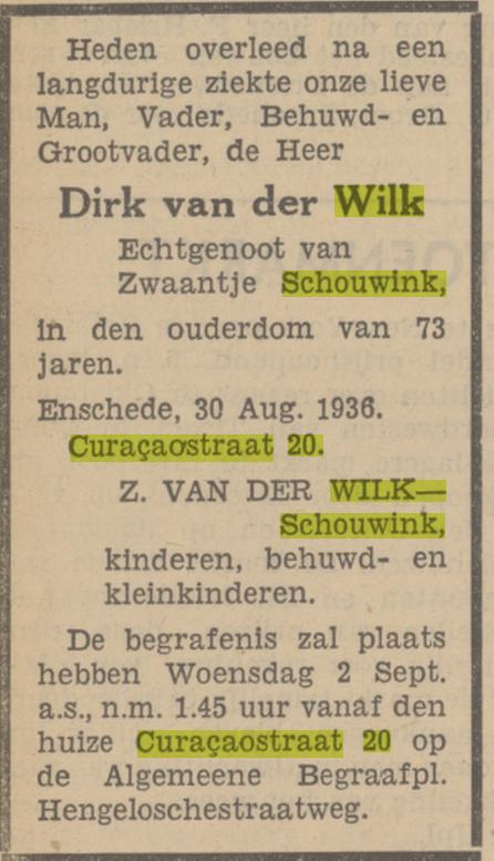 Curacaostraat 20 Dirk van der Wilk overlijdensadvertentie Tubantia 31-8-1936.jpg