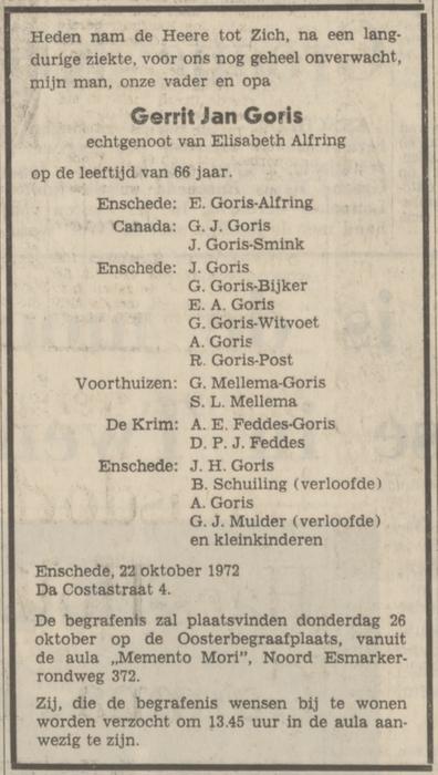 Da Costastraat 4 G.J. Goris overlijdensadvertentie Tubantia 23-10-1972.jpg