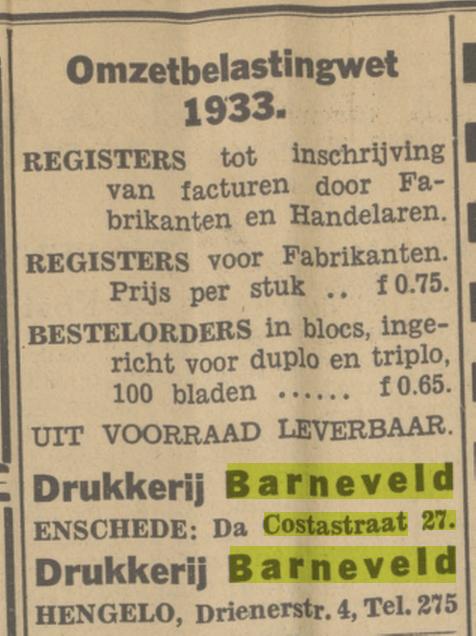 Da Costastraat 27 Drukkerij Barneveld advertentie Tubantia 2-1-1934.jpg