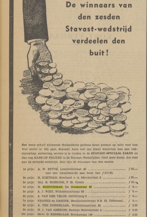 Da Costastraat 30 H. Schuurman advertentie Tubantia 5-7-1939.jpg