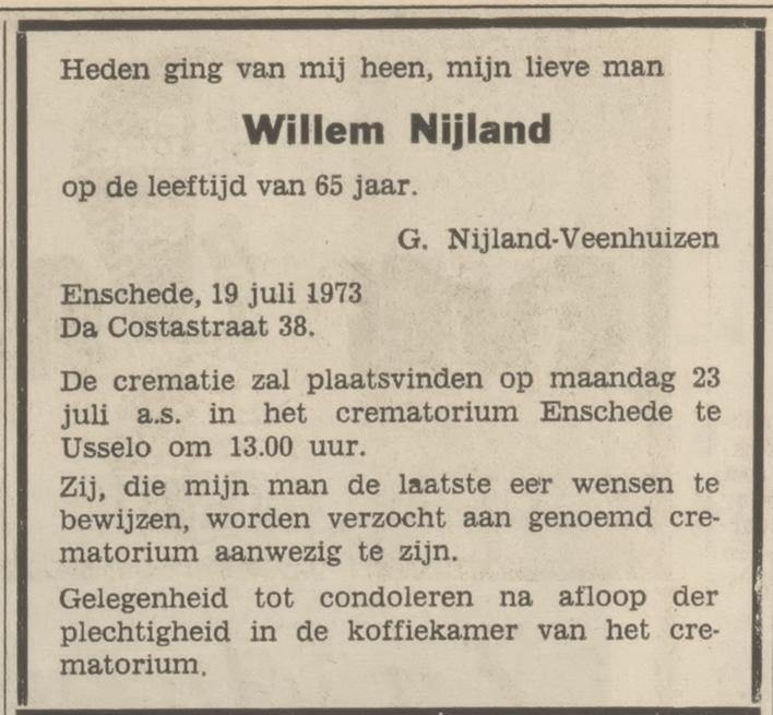 Da Costastraat 38 Willem Nijland overlijdensadvertentie Tubantia 20-7-1973.jpg