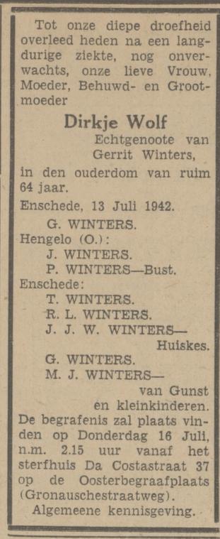 Da Costastraat 37 D. Winters-Wolf advertentie Tubantia 14-7-1942.jpg