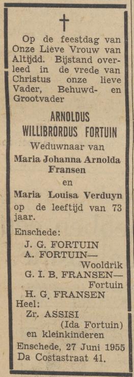 Da Costastraat 41 A.W. Fortuin overlijdensadvertentie Twentsche ciourant 27-6-1955.jpg