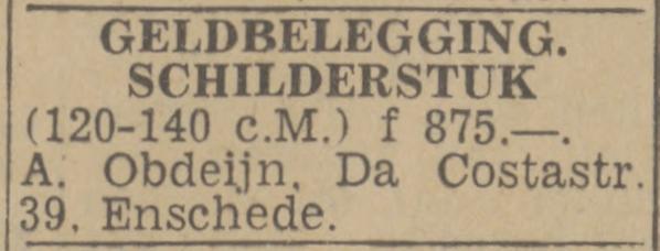 Da Costastraat 39 A. Obdeijn advertentie Twentsch nieuwsblad 20-7-1973.jpg