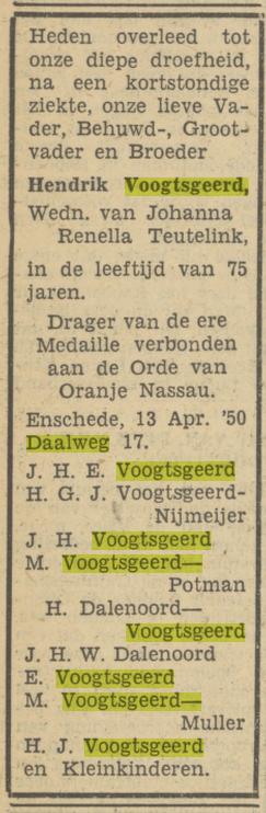 Daalweg 17 Hendrik Voogtsgeerd overlijdensadvertentie Tubantia 13-4-1950.jpg