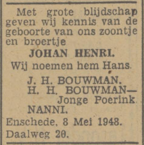 Daalweg 20 J.H. Bouwman advertentie Tubantia 8-5-1948.jpg