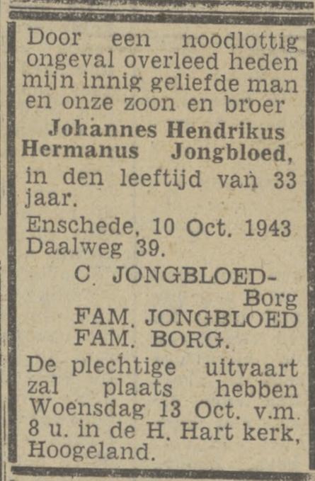 Daalweg 39 J.H.H. Jongbloed overlijdensadvertentie Twentsch nieuwsblad 12-10-1943.jpg