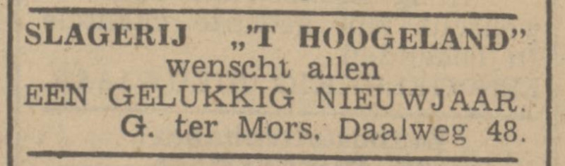 Daalweg 48 slagerij 't Hoogeland G. ter Mors advertentie Tubantia 31-12-1931.jpg