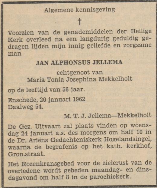 Daalweg 54 J.A. Jellema overlijdensadvertentie Tubantia 22-1-1962.jpg