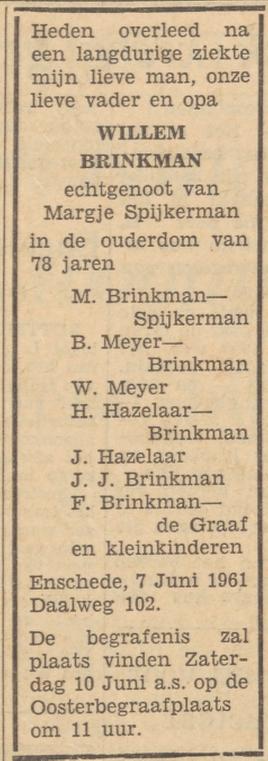 Daalweg 102 Willem Brinkman overlijdensadvertentie Tubantia 8-6-1961.jpg
