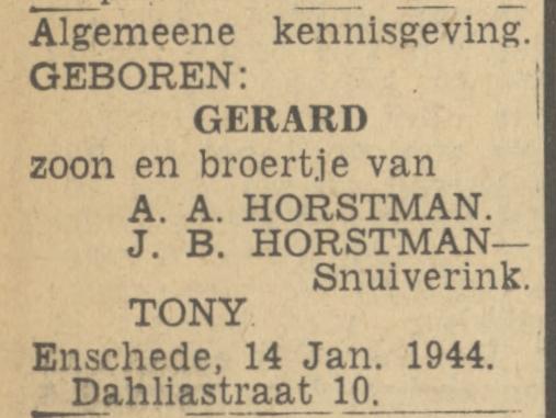 Dahliastraat 10 A.A. Horstman advertentie Twentsch nieuwsblad 15-1-1944.jpg