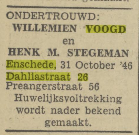Dahliastraat 26 Willemien Voogd advertentie Tubantia 31-10-1946.jpg