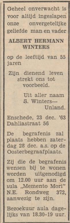 Dahliastraat 56 A.H. Winters overlijdensadvertentie Tubantia 27-12-1963.jpg