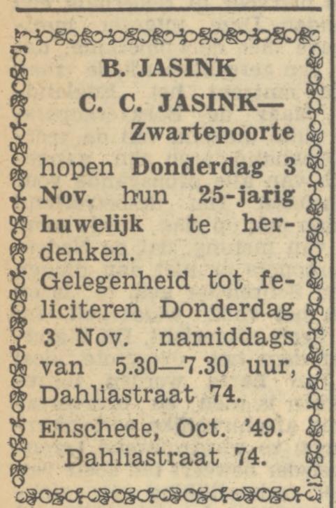 Dahliastraat 74 B. Jasink advertentie Tubantia 29-10-1949.jpg