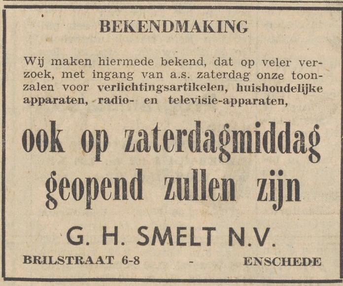 Brilstraat 6-8 G.H. Smelt N.V. advertentie Tubantia 5-10-1960.jpg
