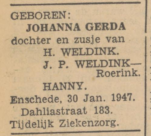Dahliastraat 183 H. Weldink advertentie Tubantia 31-1-1947.jpg