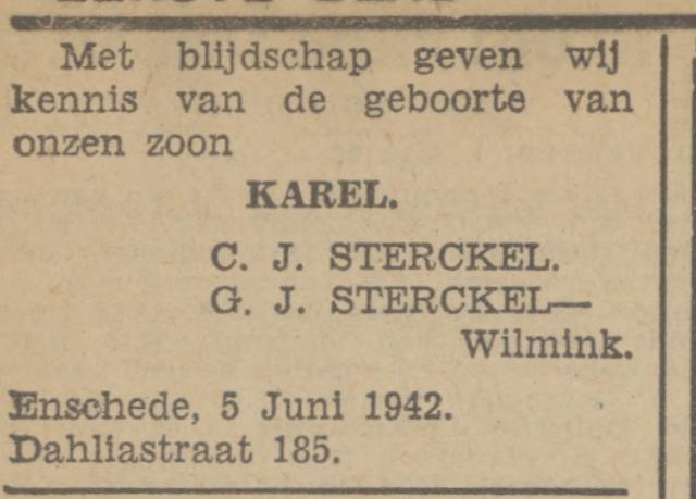 Dahliastraat 185 C.J. Sterckel advertentie Tubantia 6-6-1942.jpg