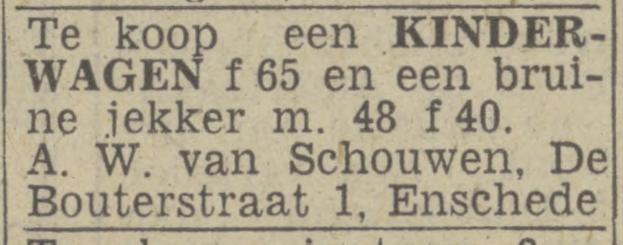 De Bouterstraat 1 A.W. van Schouwen advertentie Twentsch nieuwsblad 19-11-1943.jpg