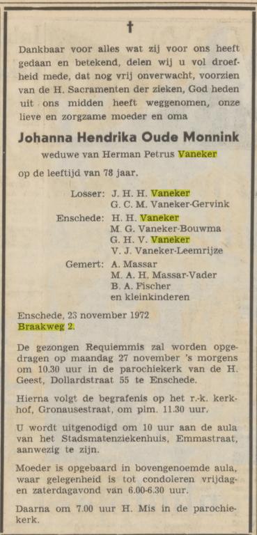 De Braakweg 2 J.H. Oude Monnink-Vaneker overlijdensadvertentie Tubantia 24-11-1972.jpg