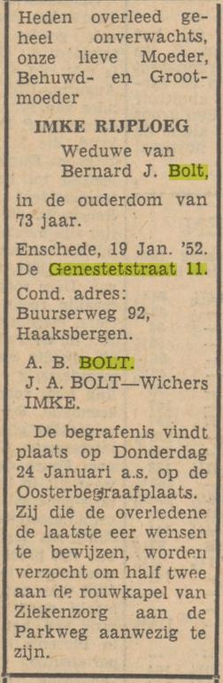 De Genestetstraat 11 I. Bolt-Rijploeg advertentie Tubantia 21-1-1952.jpg