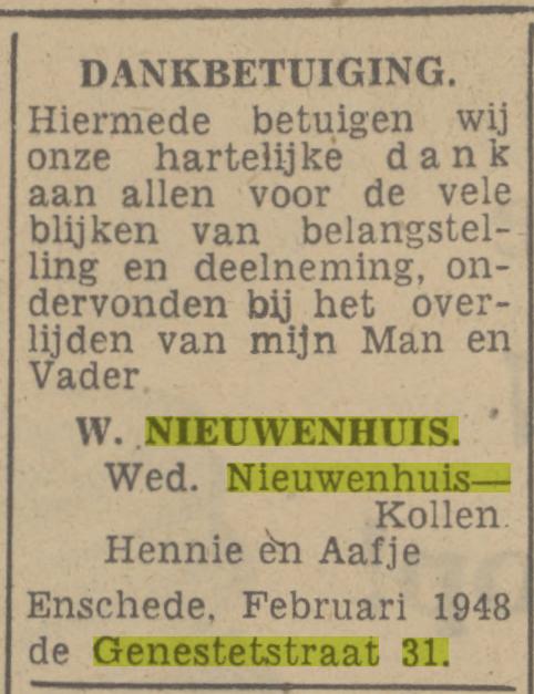 De Genestetstraat 31 W. Nieuwenhuis advertentie Tubantia 27-2-1948.jpg