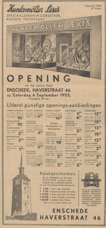 Haverstraat 46 Hunkemöller Lexis opening advertentie Tubantia 5-9-1952.jpg