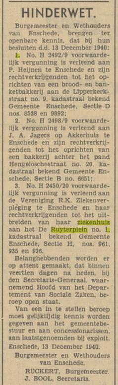 De Ruyterplein 1 R.K Ziekenhuis advertentie Tubantia 31-12-1940.jpg