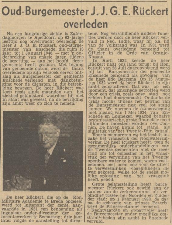 J.J.G.E. Rückert oud burgemeester overleden krantenbericht Tubantia 25-6-1949.jpg