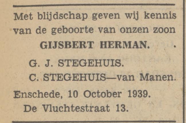 De Vluchtestraat 13 G.J. Steghuis advertentie Tubantia 10-10-1939.jpg