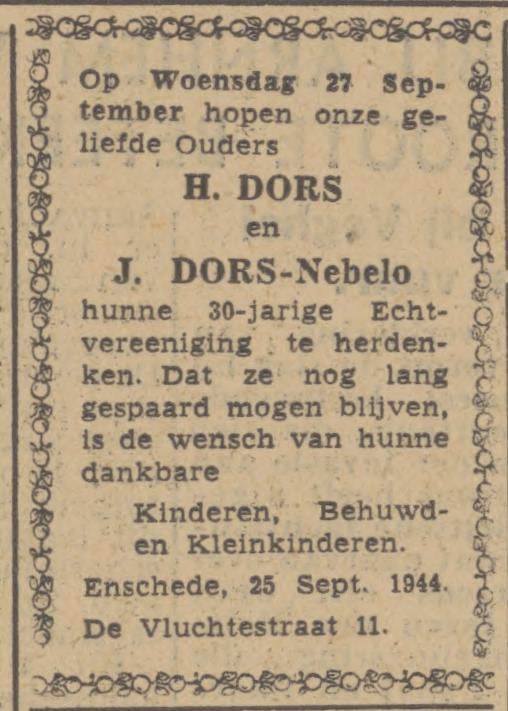 De Vluchtestraat 11 H. Dors advertentie Twentsch nieuwsblad 26-9-1944.jpg