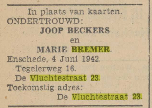 De Vluchtestraat 23 Marie Bremer advertentie Tubantia 5-6-1942.jpg