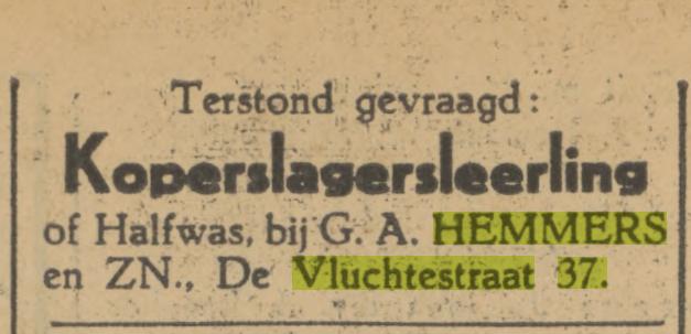 De Vluchtestraat 37 G.A. Hemmers koperslager advertentie Tubantia 10-10-1928.jpg