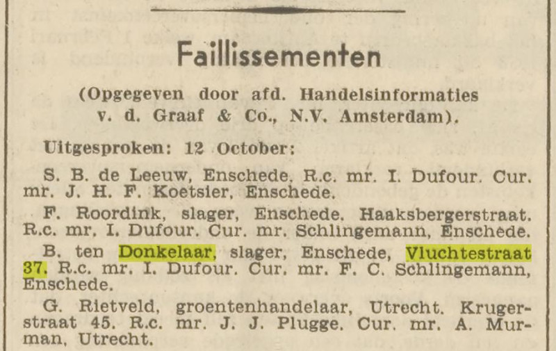 De Vluchtestraat 37 B. ten Donkelaar slager krantenbericht Het Volk 13-10-1938.jpg