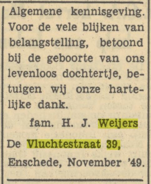 De Vluchtestraat 49 H.J. Weijers advertentie Tubantia 8-11-1949.jpg