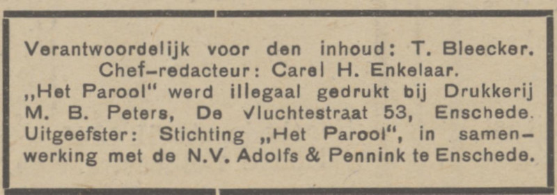 De Vluchtestraat 53 Drukkerij M.B. Peters krantenbericht Het Parool 10-4-1945.jpg