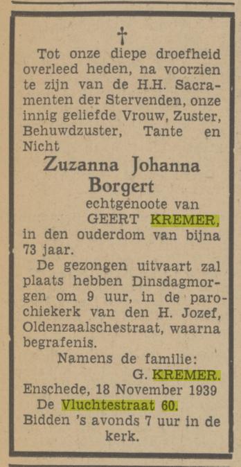 De Vluchtestraat 60 Z.J. Kremer-Borgert overlijdensadvertentie Tubantia 18-11-1939.jpg