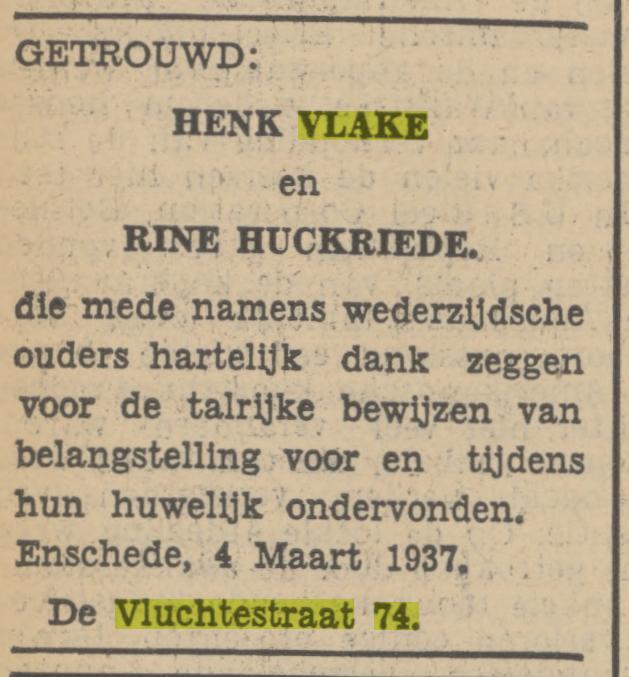 De Vluchtestraat 74 Henk Vlake advertentie Tubantia 4-3-1937.jpg