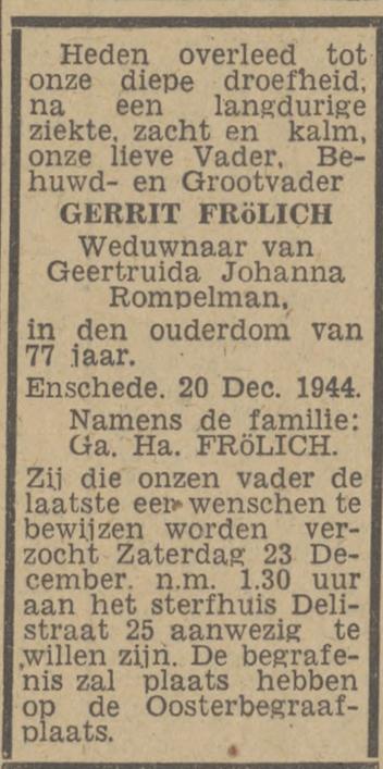 Delistraat 25 Gerrit Frölich overlijdensadvertentie Twentsch nieuwsblad 22-12-1944.jpg