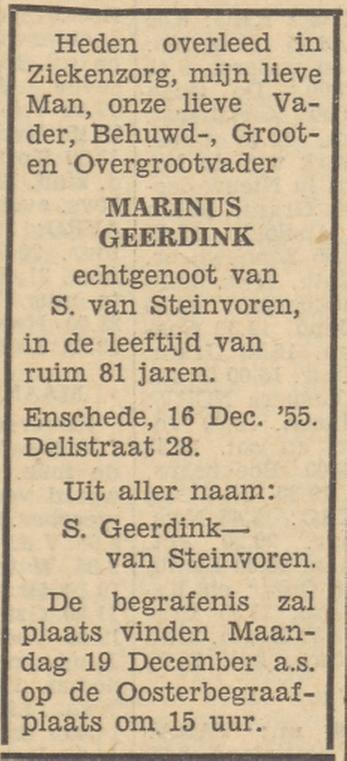 Delistraat 28 Marinus Geerdink overlijdensadvertentie Tubantia 17-12-1955.jpg