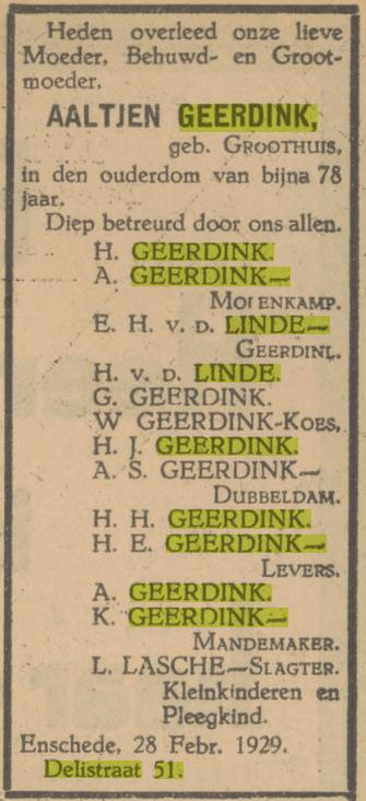 Delistraat 51 Aaltjen Geerdink overlijdensadvertentie Tubantia 1-3-1928.jpg