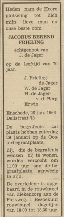 Delistraat 78 J.B. Frieling overlijdensadvertentie Tubantia 27-1-1966.jpg