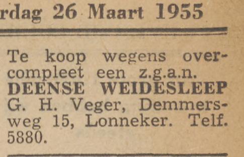 Demmersweg 15 Lonneker G.H. Veger advertentie Twentsche Courant 26-3-1955.jpg
