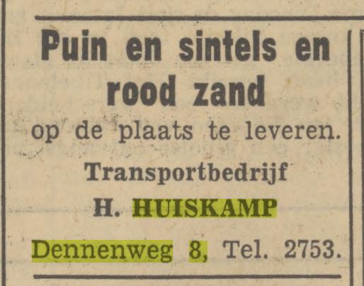 Dennenweg 8 Transportbedrijf H. Huiskamp advertentie Tubantia 3-1-1951.jpg